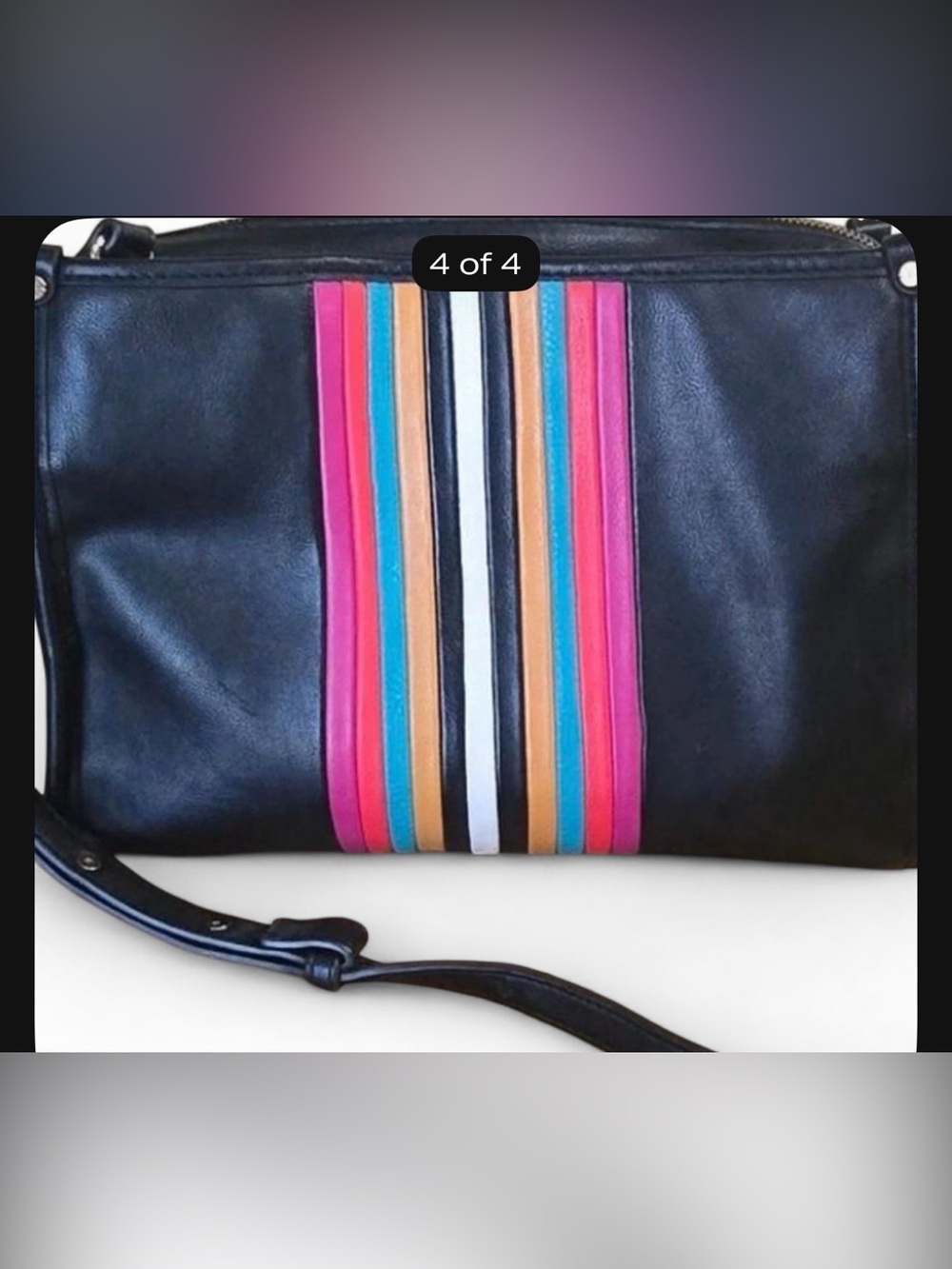 Black Women’s Crossbody Bag with Multicolor Stripe Accent